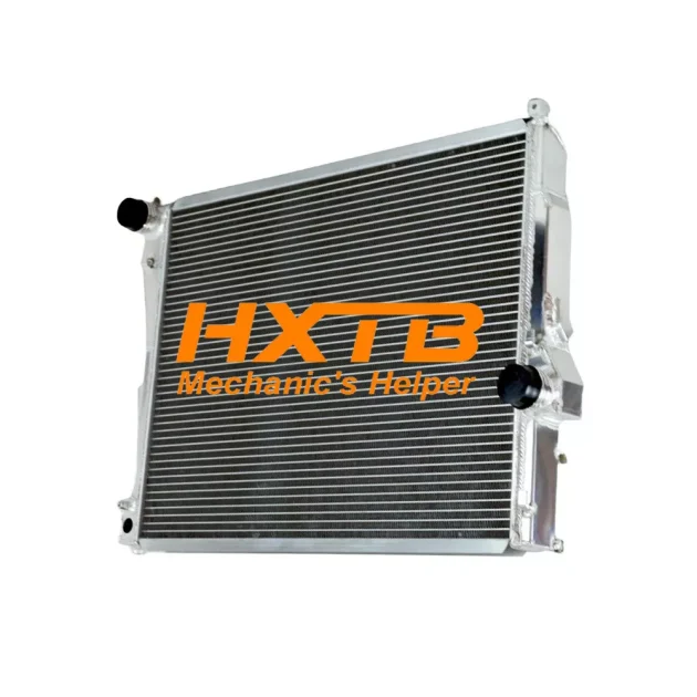 Aftermarket aluminium radiator compatible with BMW E46 models, enhancing engine cooling efficiency