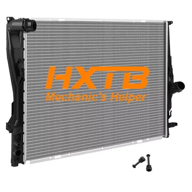 BMW N46 engine radiator (2006-2010)—aluminum core with reinforced plastic tanks for efficient cooling