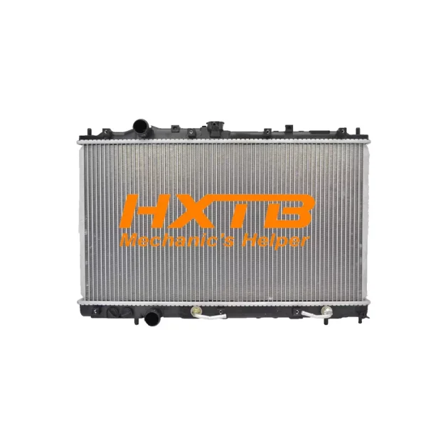 Performance radiator for Mitsubishi Lancer (1996-2002), engineered with an aluminum core for better cooling and plastic tanks for corrosion resistance